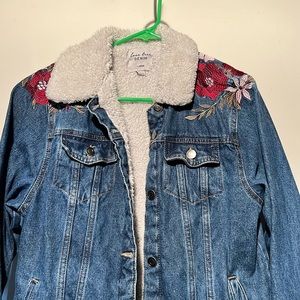 Denim jacket with flowers on shoulders​